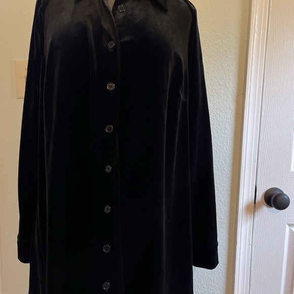NWT ModCloth black velvet button down long sleeve shirt dress size 1X - Picture 3 of 8
